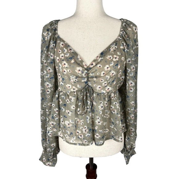 SAINTS & HEARTS FLORAL PRINT PUFF SLEEVES PEASANT‎ BLOUSE GRAY MULTI MEDIUM NWT - Picture 1 of 11